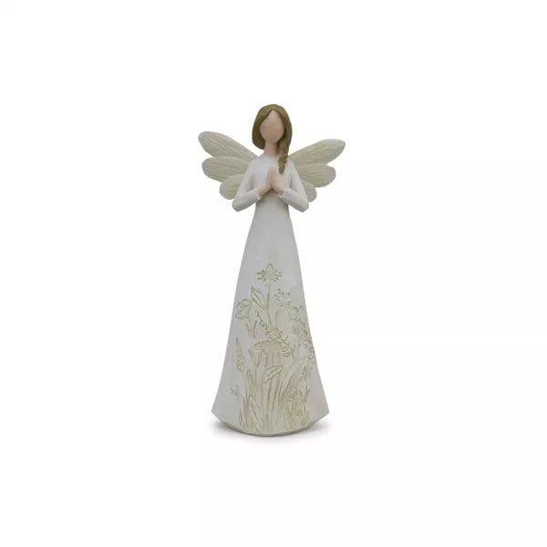 Beige Floral Etched Angel Figurine, Sold Separately