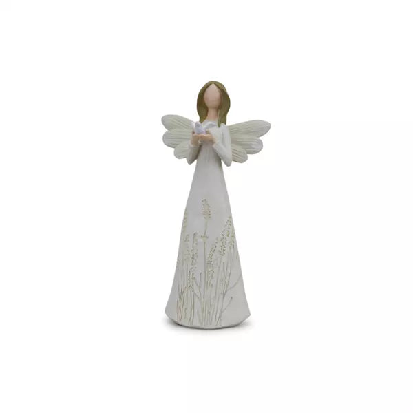 Beige Floral Etched Angel Figurine, Sold Separately