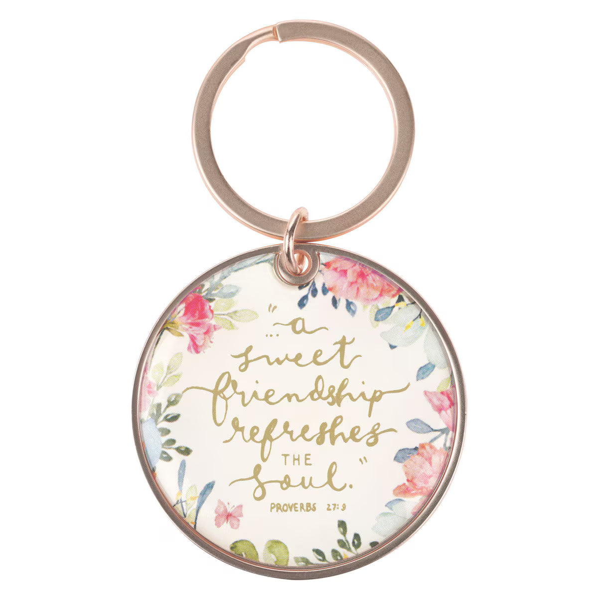 Sweet Friendship Bright Floral Wreath Keychain - Proverbs 27:9