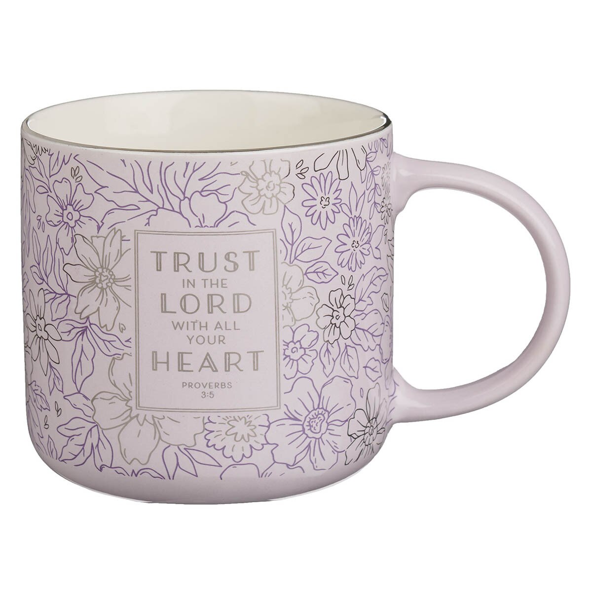 Trust in the Lord Purple Spring Floral Ceramic Coffee Mug - Proverbs 3:5