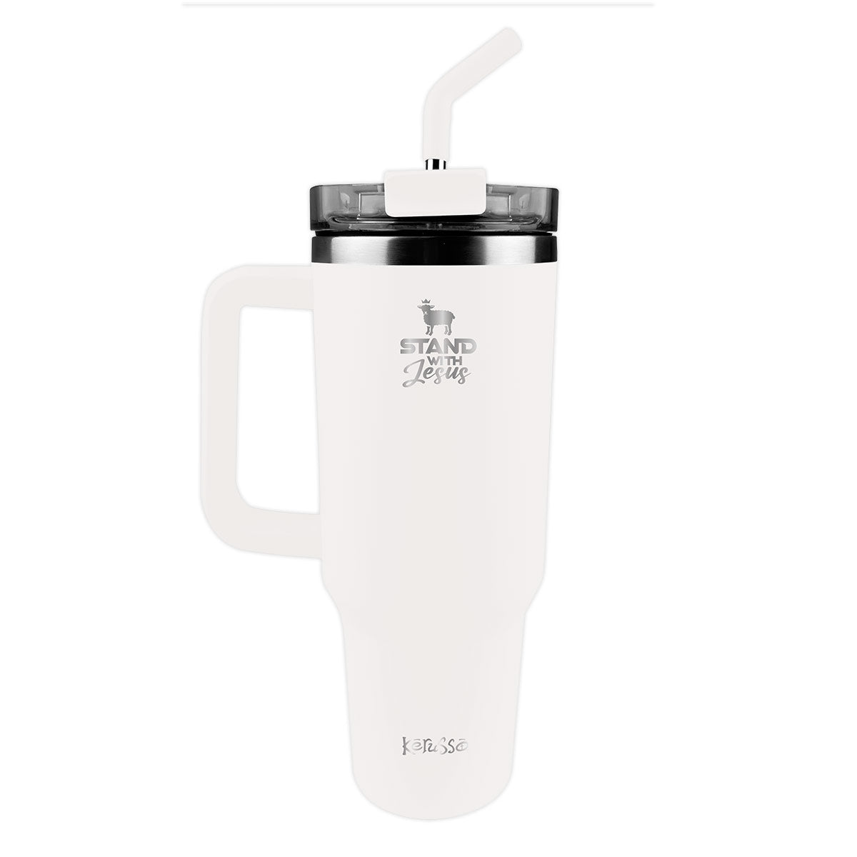 40 oz Stainless Steel Mug With Straw Stand With Jesus
