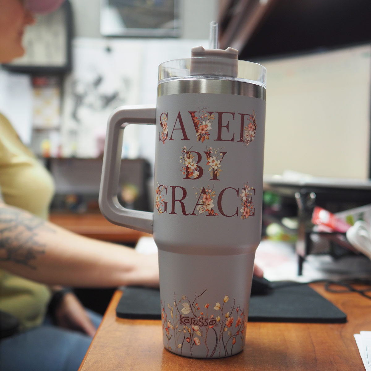 30 oz Stainless Steel Mug With Straw Saved By Grace