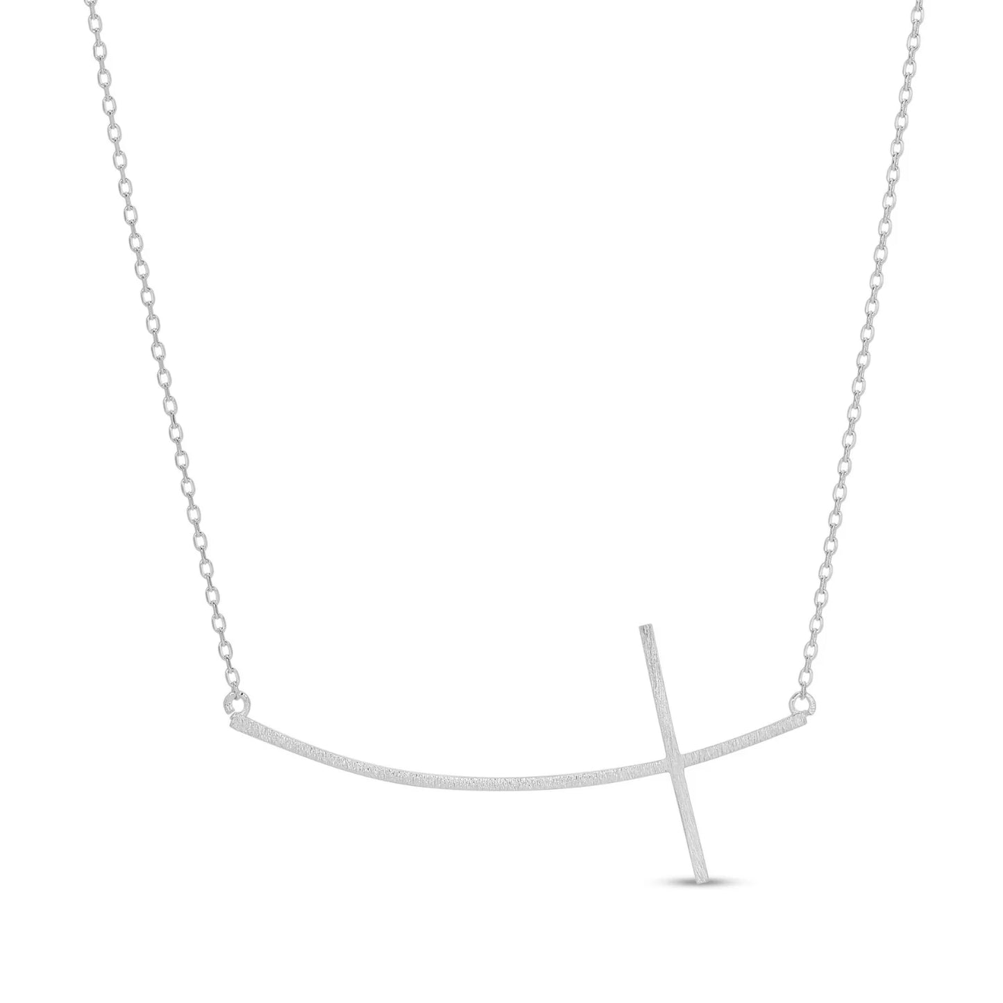Necklace - Large brushed side cross, Silver