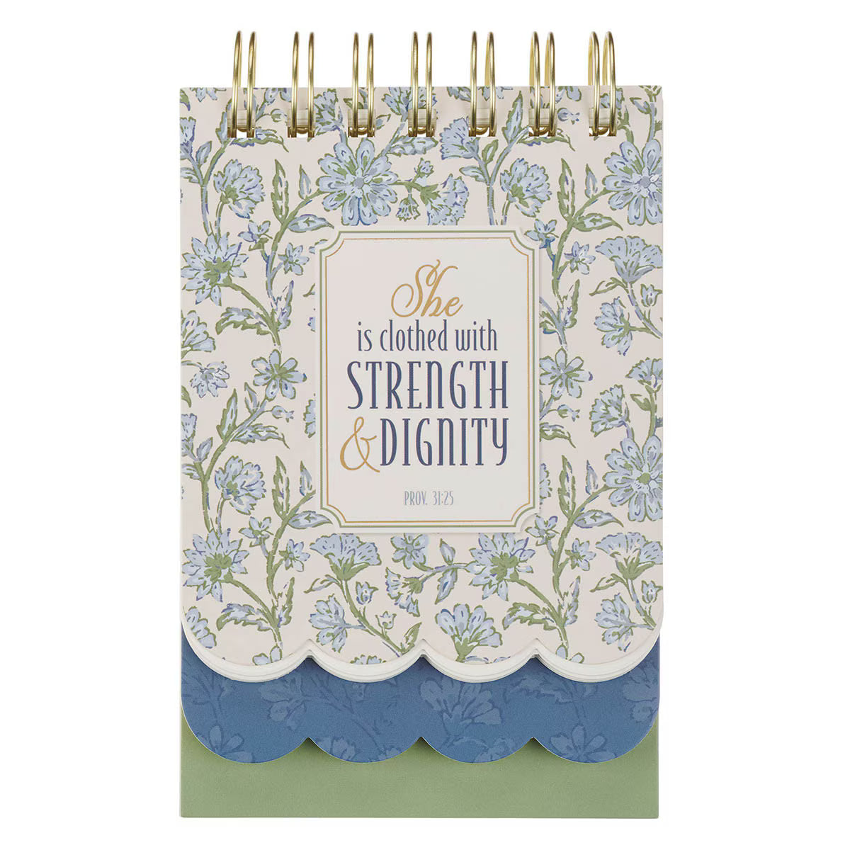 Strength and Dignity Blue Cottage Garden Tiered Spiral Notepad - Proverbs 31:25