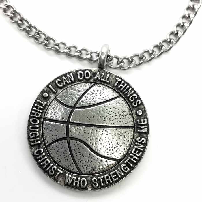 Basketball Antique Pewter Necklace On Ball Chain