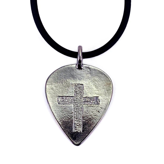 Cross Gunmetal Guitar Pick Necklace, Ball Chain