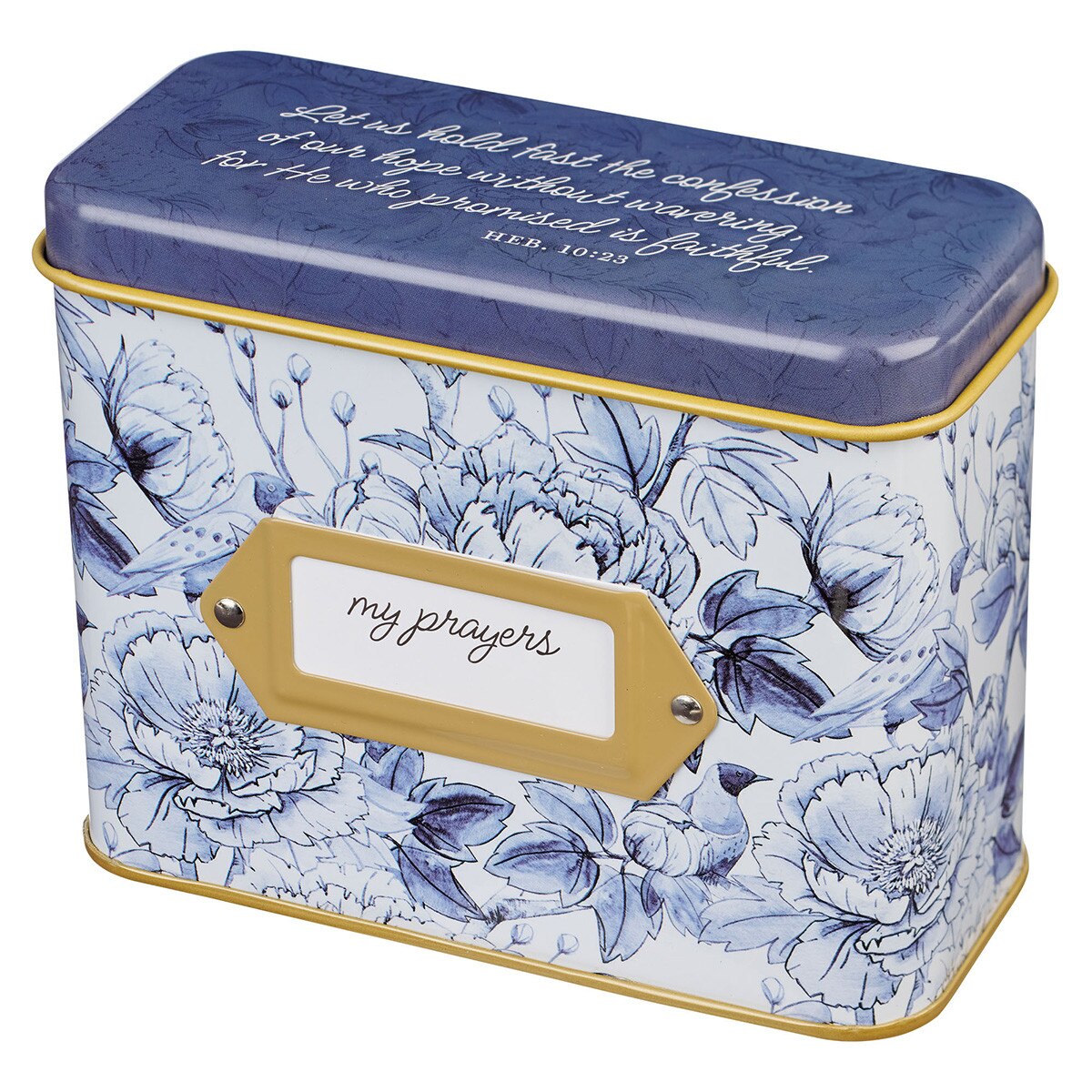 Confession of Our Hope Blue Floral Prayer Cards in Tin - Hebrews 10:23