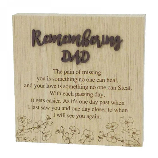 Remembering Dad Block Sign- 6"X6" Wood Grain Blocks