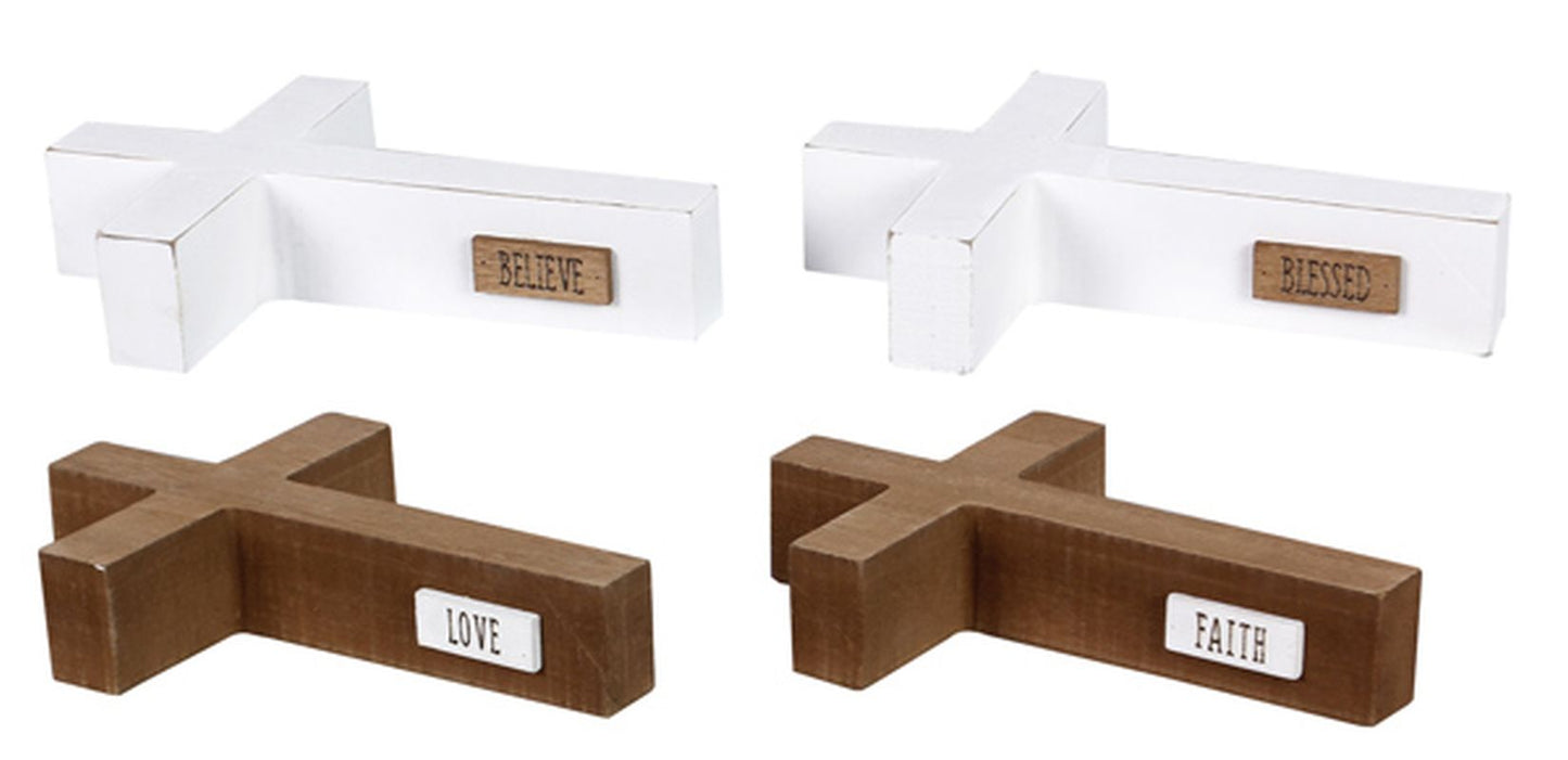 Wood Tabletop Cross, 4 asst. Brown & White