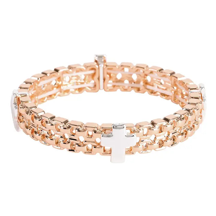 Bracelet 2Tone Tailored Chain Cross