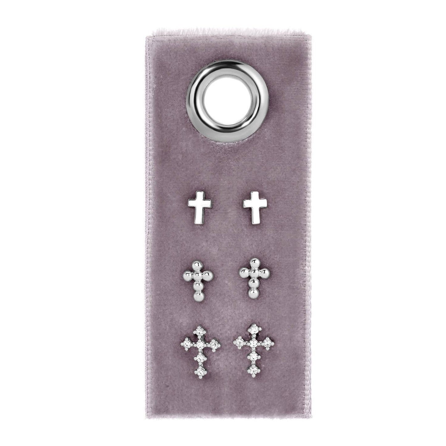 Earrings - Multi Cross Velvet Set/3 Stud Gift Set: Silver