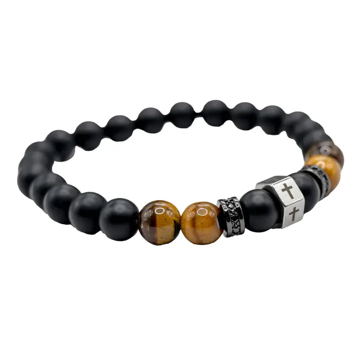 Men’s Tiger Eye Cross Beaded Bracelet