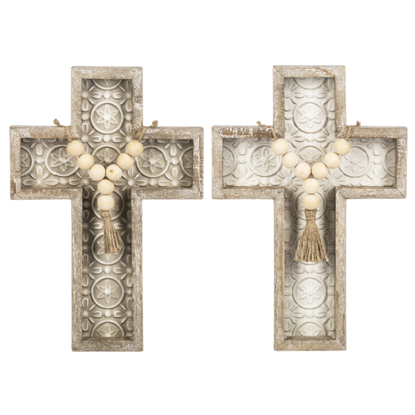 Embossed Tile Wall Cross with Beaded Tassel
