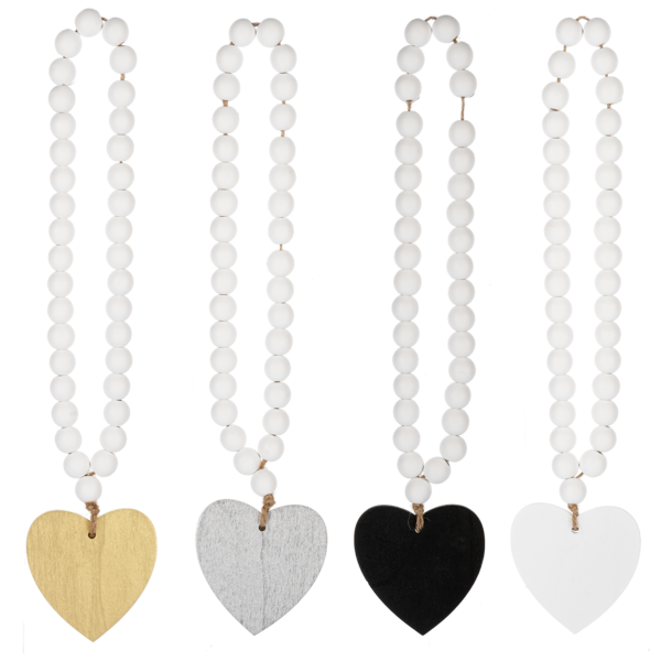 Wood Beaded Loop with Heart Charm