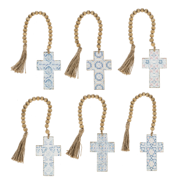Vintage Tile Cross on Beaded Hanger