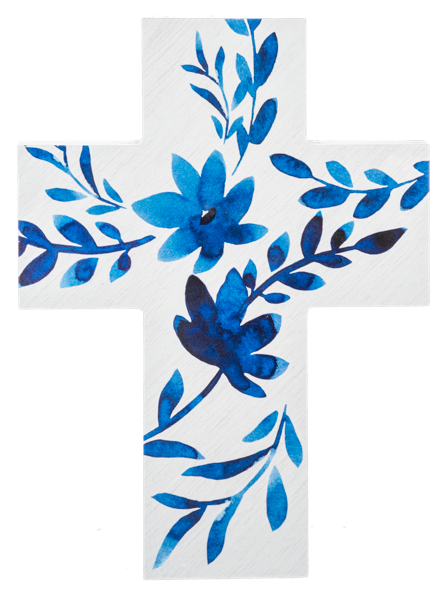 Blue & White Watercolor Floral Cross