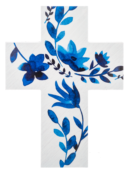 Blue & White Watercolor Floral Cross
