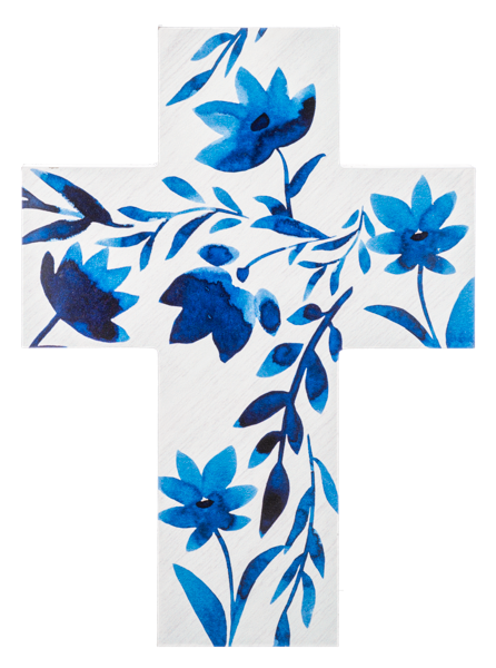 Blue & White Watercolor Floral Cross
