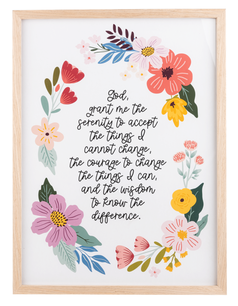 Framed Serenity Prayer with Floral Wall Decor