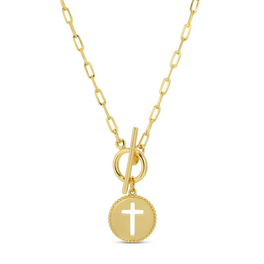 Cross Paperclip Toggle Necklace, Gold