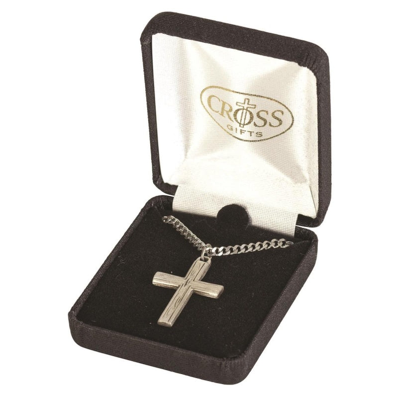 Grain Box Cross Pewter Necklace, 24" Chain