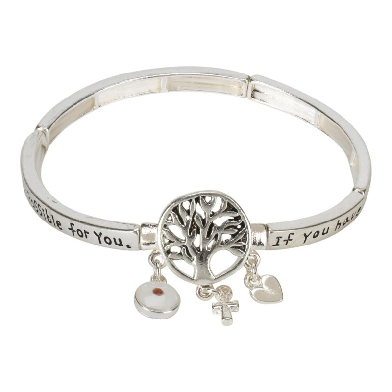 Mustard Seed Tile Stretch Silver Plated Bracelet with Inspiring Verse