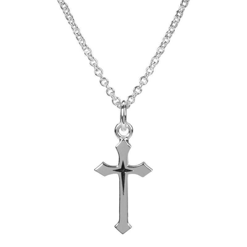 Flare Cross Silver Necklace, 18" Chain