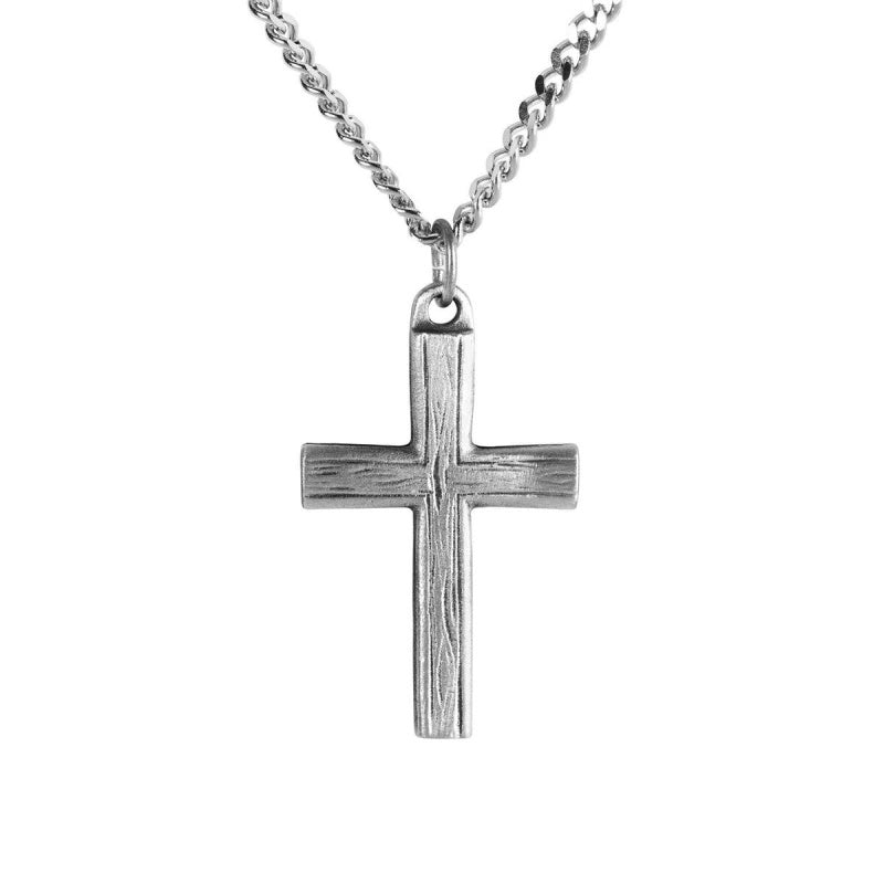 Grain Box Cross Pewter Necklace, 24" Chain