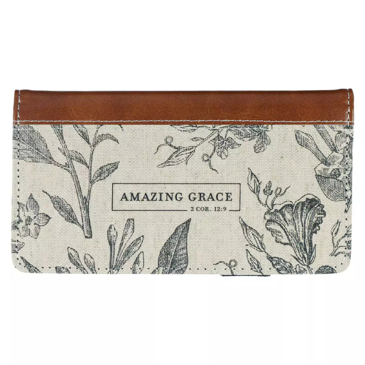 Amazing Grace Natural Canvas and Faux Leather Checkbook Wallet - 2 Corinthians 12:9