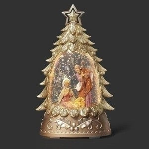 Holy Family Nativity Christmas Tree 6in Lighted Miniature Dome