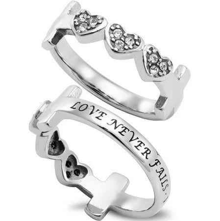 Women's Ring- Triple Heart, "Love Never Fails"