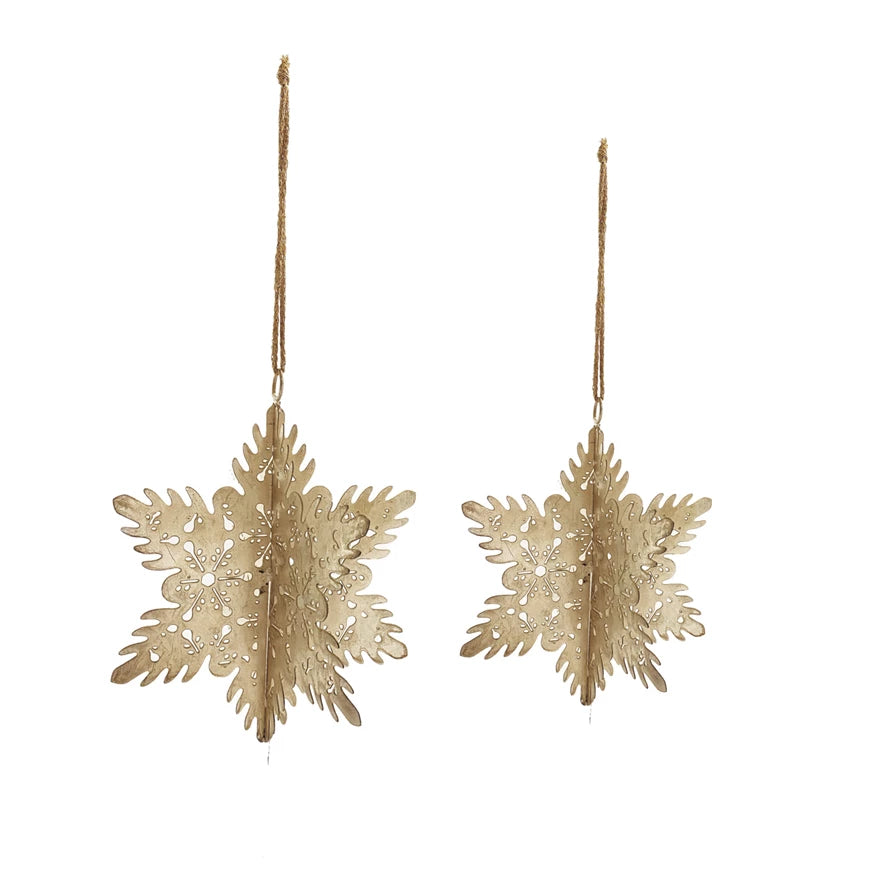 Metal 3D Snowflake Ornament w/ Cut-Outs, Distressed Pewter Finish, 2 Styles