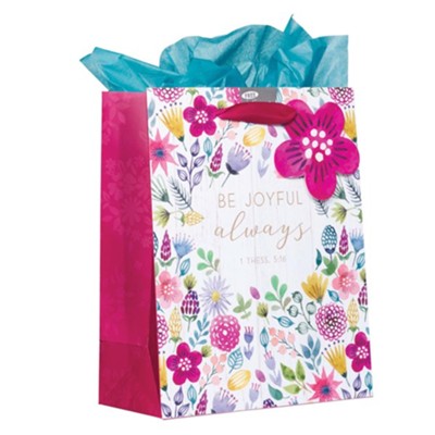 Be Joyful Always Multicolored Medium Gift Bag with Tissue Paper - 1 Thessalonians 5:16