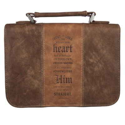 Trust In The Lord Two-Tone Brown Classic Faux Leather Bible Cover - Proverbs 3:5, Large