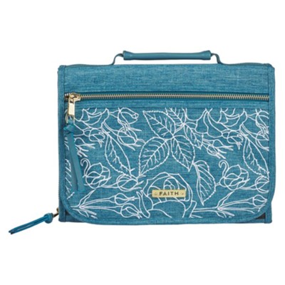 Faith Teal Tri-fold Organizer Bible Cover, Large