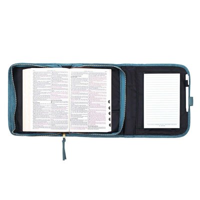 Faith Teal Tri-fold Organizer Bible Cover, Large