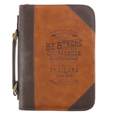 Do Not Be Afraid Two-tone Toffee and Chocolate Brown Faux Leather Bible Cover – Joshua 1:9, Large