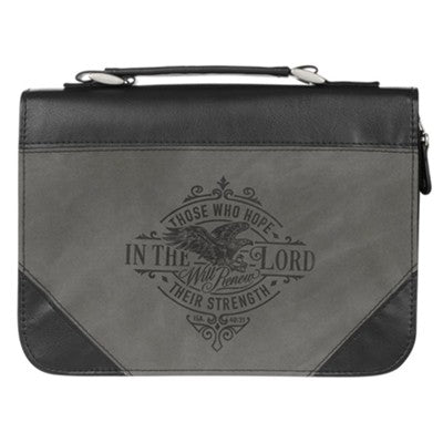 Hope in the LORD Two-tone Black and Gray Faux Leather Classic Bible Cover – Isaiah 40:31, Large