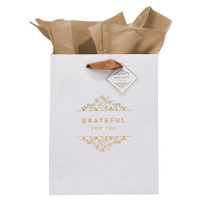 Grateful For You White and Gold Medium Gift Bag
