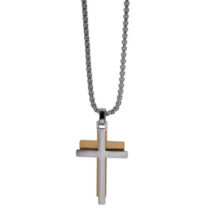 Men’s Stainless Steel Two-Tone Gold/Silver Cross Necklace