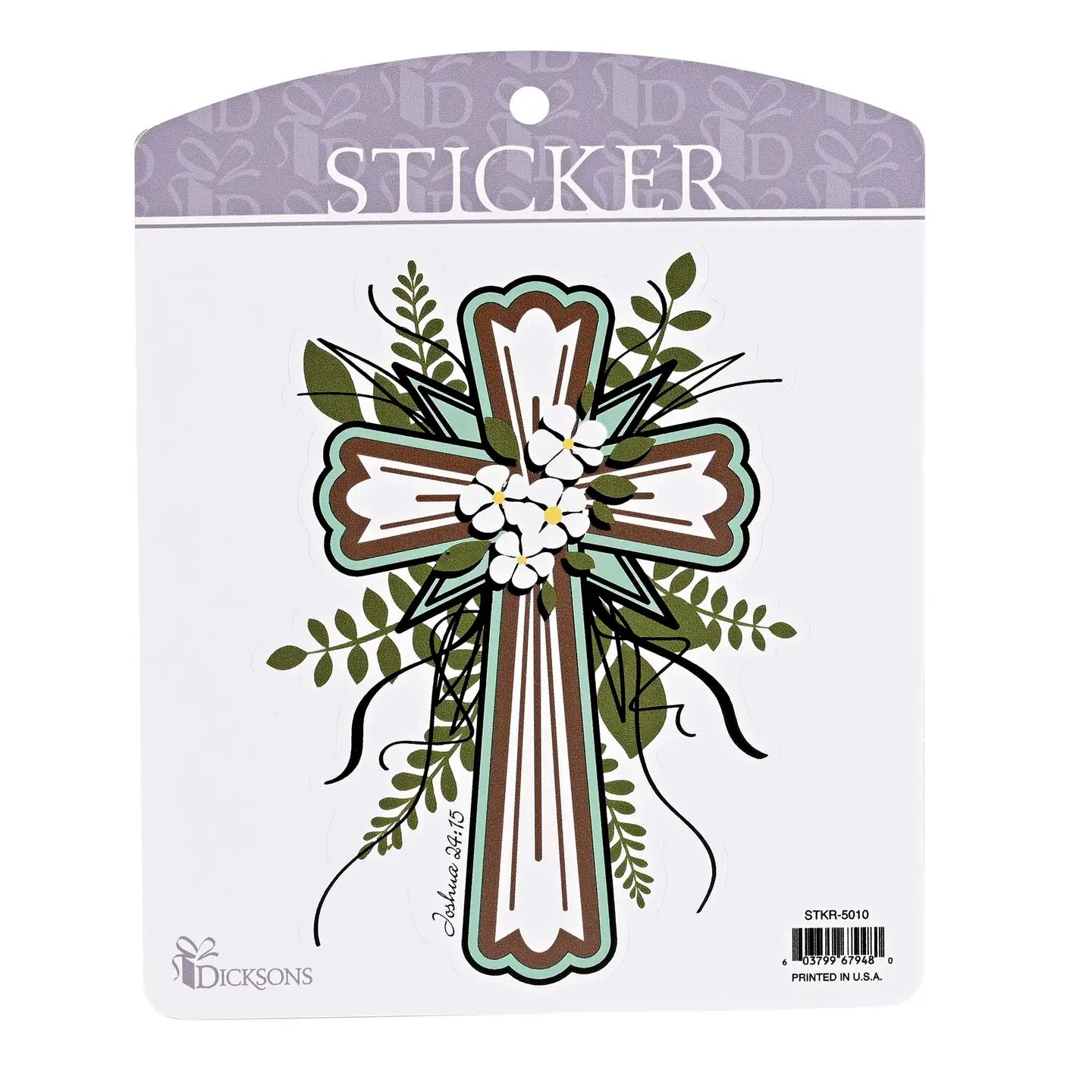 Floral Cross Joshua 24:15 Sticker