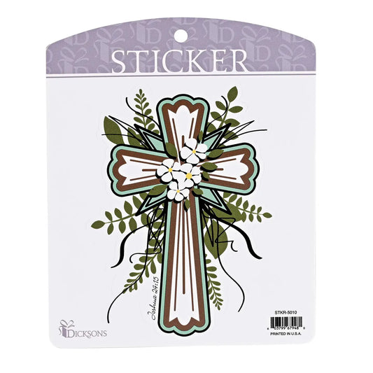 Floral Cross Joshua 24:15 Sticker