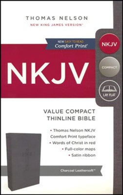 NKJV Value Compact Thinline Bible, Imitation Leather, Charcoal