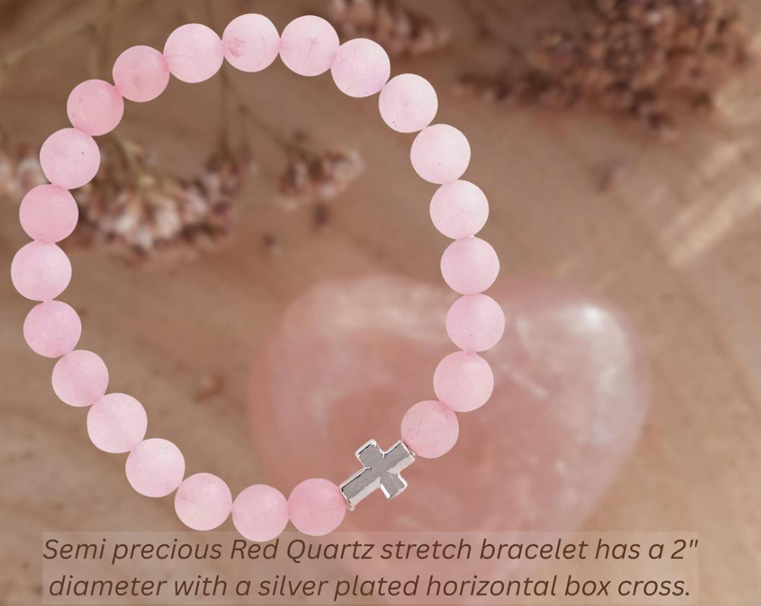 BRACELET RED QUARTZ STONE WITH CROSSi