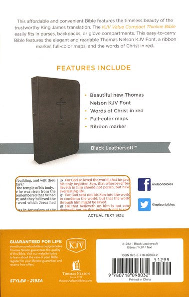 KJV, Value Thinline Bible, Compact, Imitation Leather, Black