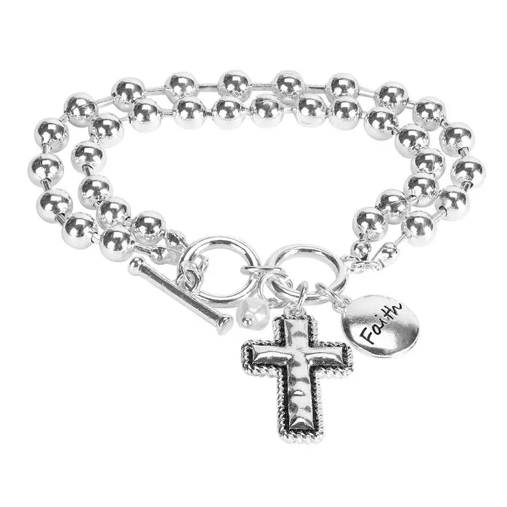 Bracelet Cross Silver Toggle