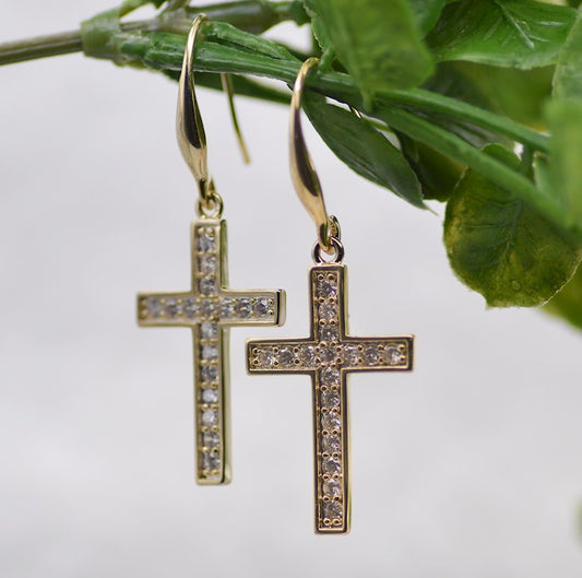 French Hook, Gold Cross Earrings