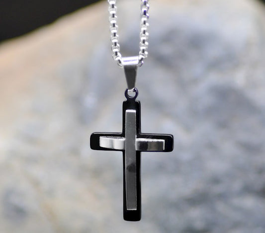 Silver/Black Cross Necklace