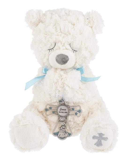 Serenity Bear Plush With Crib Cross, Blue, (11″)