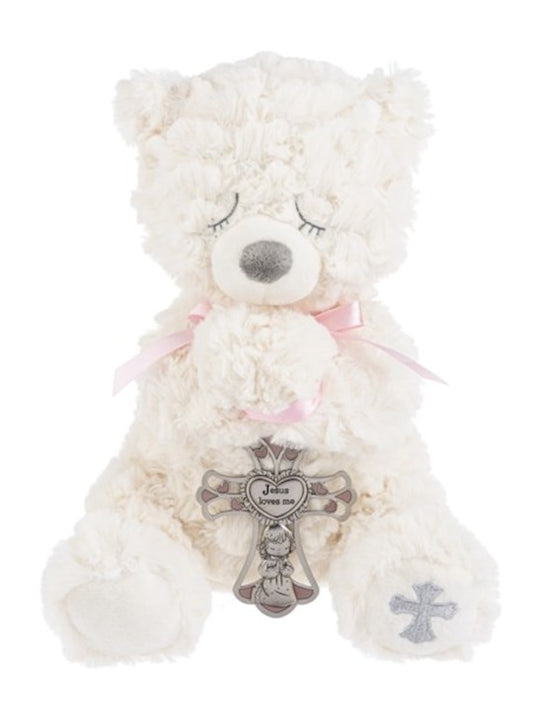 Serenity Bear Plush With Crib Cross, Pink, (11″)